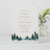 Bergwald im Freien Rustikale Moderne Hochzeit Einladung (Stehend Vorderseite)