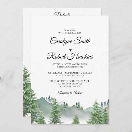 Bergwald in einem Hochzeitspaziergang Einladung (Vorne/Hinten)