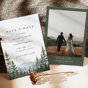 Bergwald-Kiefer-Foto-Rückseite Hochzeit Save The Date