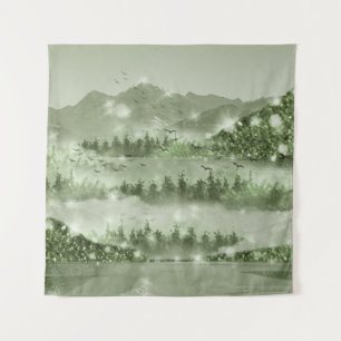 Bergwald Landschaft Seen Mixed Media Wandteppich