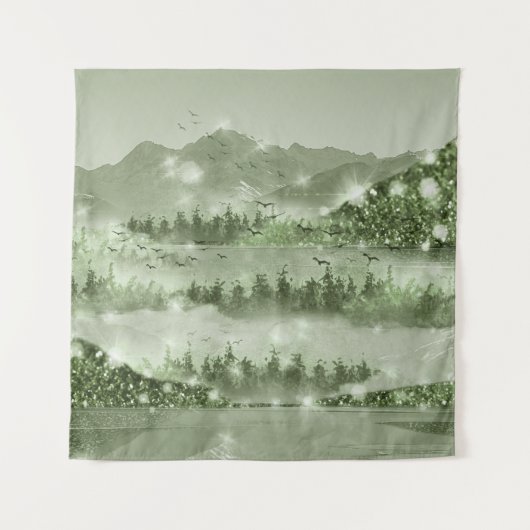 Bergwald Landschaft Seen Mixed Media Wandteppich (Vorderseite)