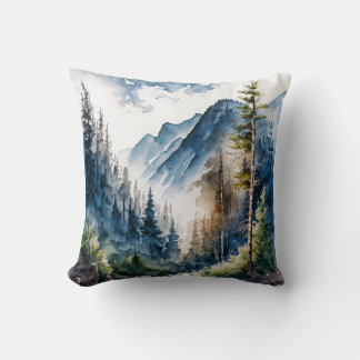 Bergwald Landschaft Wasserfarbe Kissen
