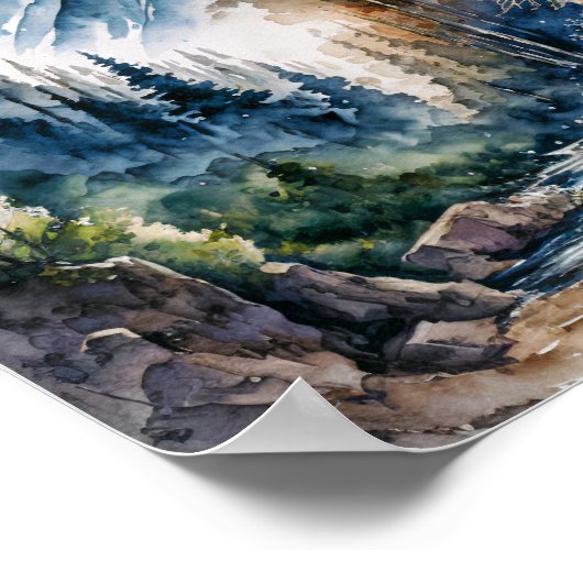 Bergwald Landschaft Wasserfarbe Poster (Ecke)