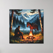 Bergwald mit Pferd bei Twilight Leinwanddruck (Vorderseite)