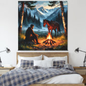 Bergwald mit Pferd bei Twilight Leinwanddruck (Insitu (Schlafzimmer))