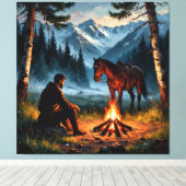 Bergwald mit Pferd bei Twilight Leinwanddruck (Insitu (Holzboden))