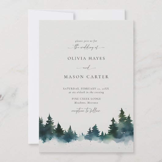 Bergwald Rustikale Außenwelt Moderne Hochzeit Einladung (Vorderseite)