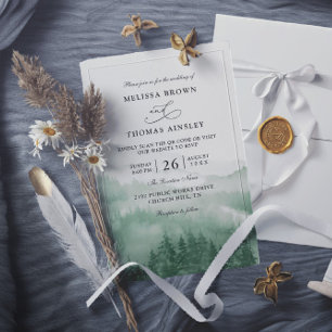 Bergwald Rustikale Baum Budget QR-Code Hochzeit Einladung