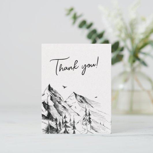 Bergwald rustikale Foto Hochzeit Dankeskarte (Stehend Vorderseite)