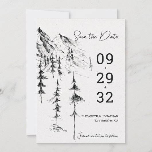 Bergwald von Hand gezeichnet, schlicht und elegant Save The Date (Vorderseite)
