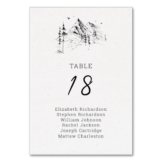 Bergwald von Hand gezeichnete Namen der Gäste Tischnummer (Rückseite)