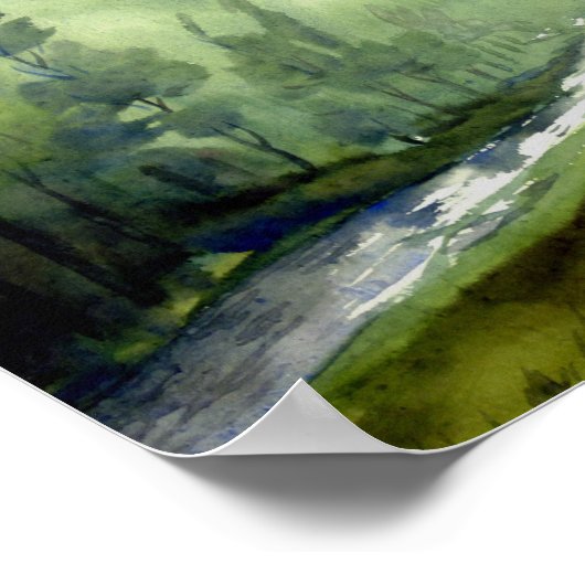 Bergwald - Wasserfarbe auf Papier Poster (Ecke)