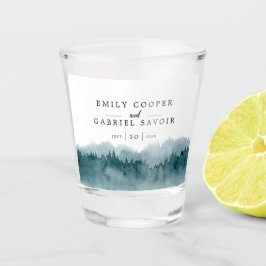 Bergwald Wasserfarbe Hochzeit Memento Schnapsglas