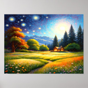 Bergwaldhütten-Kunst Poster