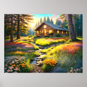 Bergwaldhütten-Kunst Poster