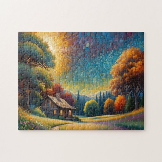 Bergwaldhütten-Kunst Puzzle (Horizontal)