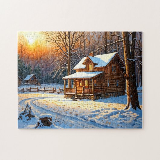 Bergwaldhütten-Kunst Puzzle (Horizontal)