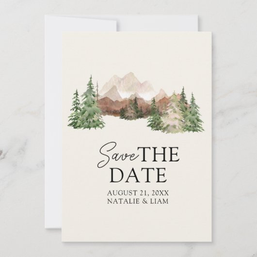 Bergwaldkiefernbäume Hochzeit Save The Date (Vorderseite)