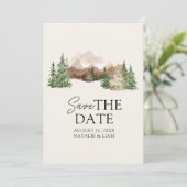 Bergwaldkiefernbäume Hochzeit Save The Date (Stehend Vorderseite)