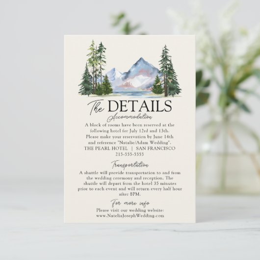 Bergwaldkiefernwald - Details zur Hochzeit Begleitkarte (Stehend Vorderseite)