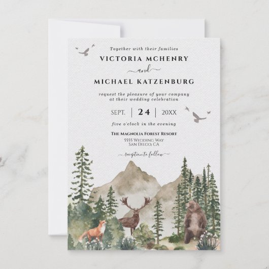 Bergwaldtiere Hochzeiten Einladung (Vorderseite)