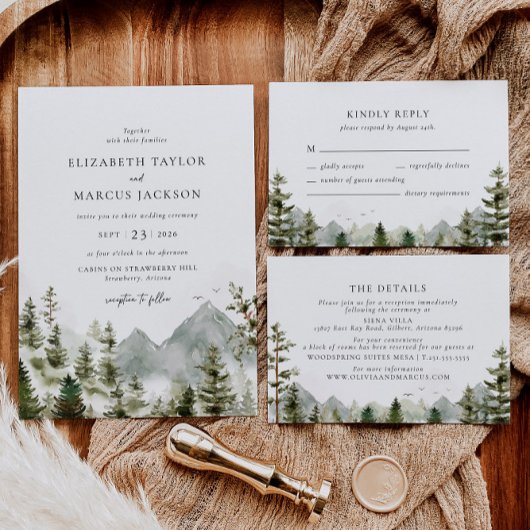 Bergwaldwald Elegante Hochzeiten Details Begleitkarte