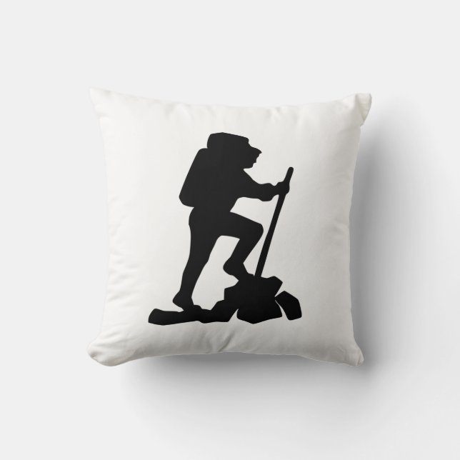 Bergwanderer Schwarze Silhouette Kissen (Vorderseite)