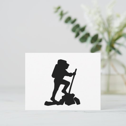 Bergwanderer Schwarze Silhouette Postkarte (Stehend Vorderseite)
