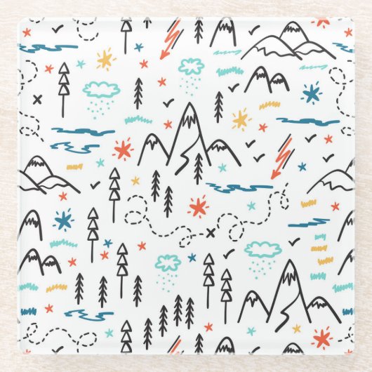 Bergwandermuster Glasuntersetzer (Vorderseite)