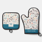 Bergwandermuster Ofenhandschuh & Topflappen-Set (Vorderseite)