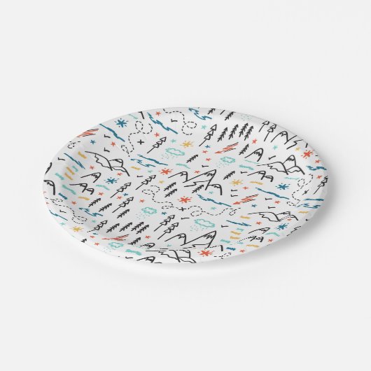 Bergwandermuster Pappteller (Schrägansicht)