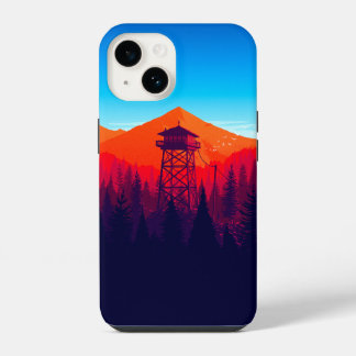Bergwarte-Turm Motiv-Handyhülle – Lebendiges Na iPhone 14 Hülle