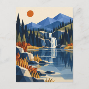 Bergwasserfall Herbst-Volkskunst Postkarte