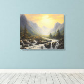 Bergwasserfall Vintage Canvas Print Leinwanddruck (Insitu (Holzboden))