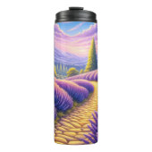 Bergweg durch Lavendelfelder. Thermosbecher (Vorderseite)