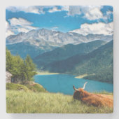 Bergweide Hochlandkuh Steinuntersetzer (Vorderseite)