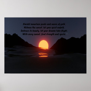 Bergwelle Ozean Sonnenuntergang Ästhetik  Poster
