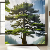 Bergwelt Pine Tree Landschaftliche Dekoration Duschvorhang