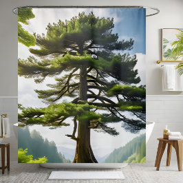 Bergwelt Pine Tree Landschaftliche Dekoration Duschvorhang