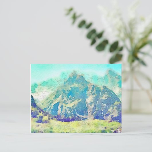 Bergwelt Wasserfarbe Postkarte (Stehend Vorderseite)
