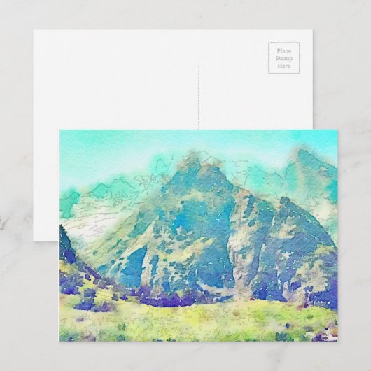 Bergwelt Wasserfarbe Postkarte (Vorne/Hinten)