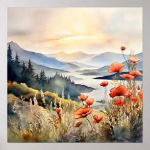 Bergwelt Wasserfarbenen Malerei Kunst, Dichtung un Poster