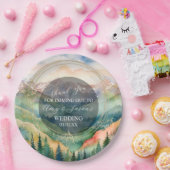 Bergwelt Wasserfarbenwelt Zielort Hochzeit Pappteller (Party)