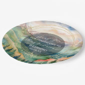 Bergwelt Wasserfarbenwelt Zielort Hochzeit Pappteller (Schrägansicht)