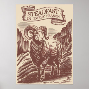 Bergwidder Standhafte Natur Holzschnitt-Design Poster