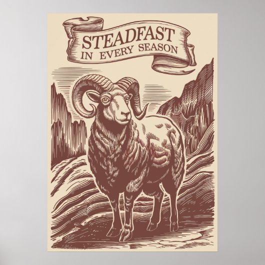 Bergwidder Standhafte Natur Holzschnitt-Design Poster (Vorne)