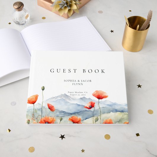 Bergwiese Sommer Mohn Romantik Gästebuch (Vorderseite Offen)