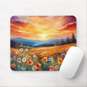 Bergwiese Sonnenuntergang mit Blume Mousepad