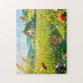 Bergwiesenhaus mit Blumen, Tor und Aber Puzzle (Vertikal)