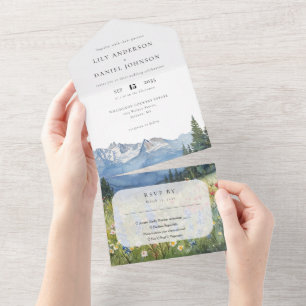 Bergwildblumen Florale Abenteuer-Hochzeit All In One Einladung